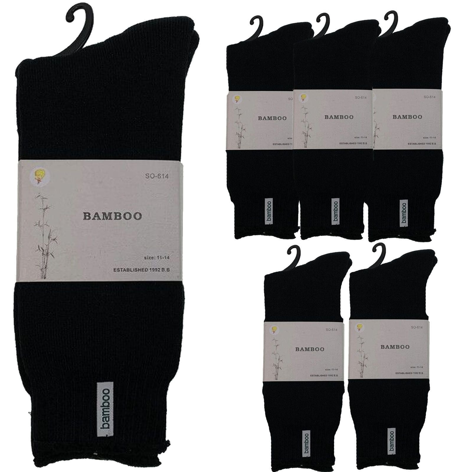 6 Pairs PREMIUM BAMBOO SOCKS Mens Heavy Duty Thick Work Socks BULK Cushion - Black
