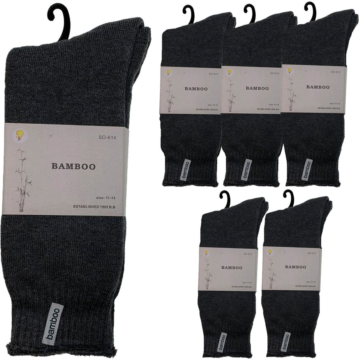 6 Pairs PREMIUM BAMBOO SOCKS Mens Heavy Duty Thick Work Socks BULK Cushion - Charcoal Grey