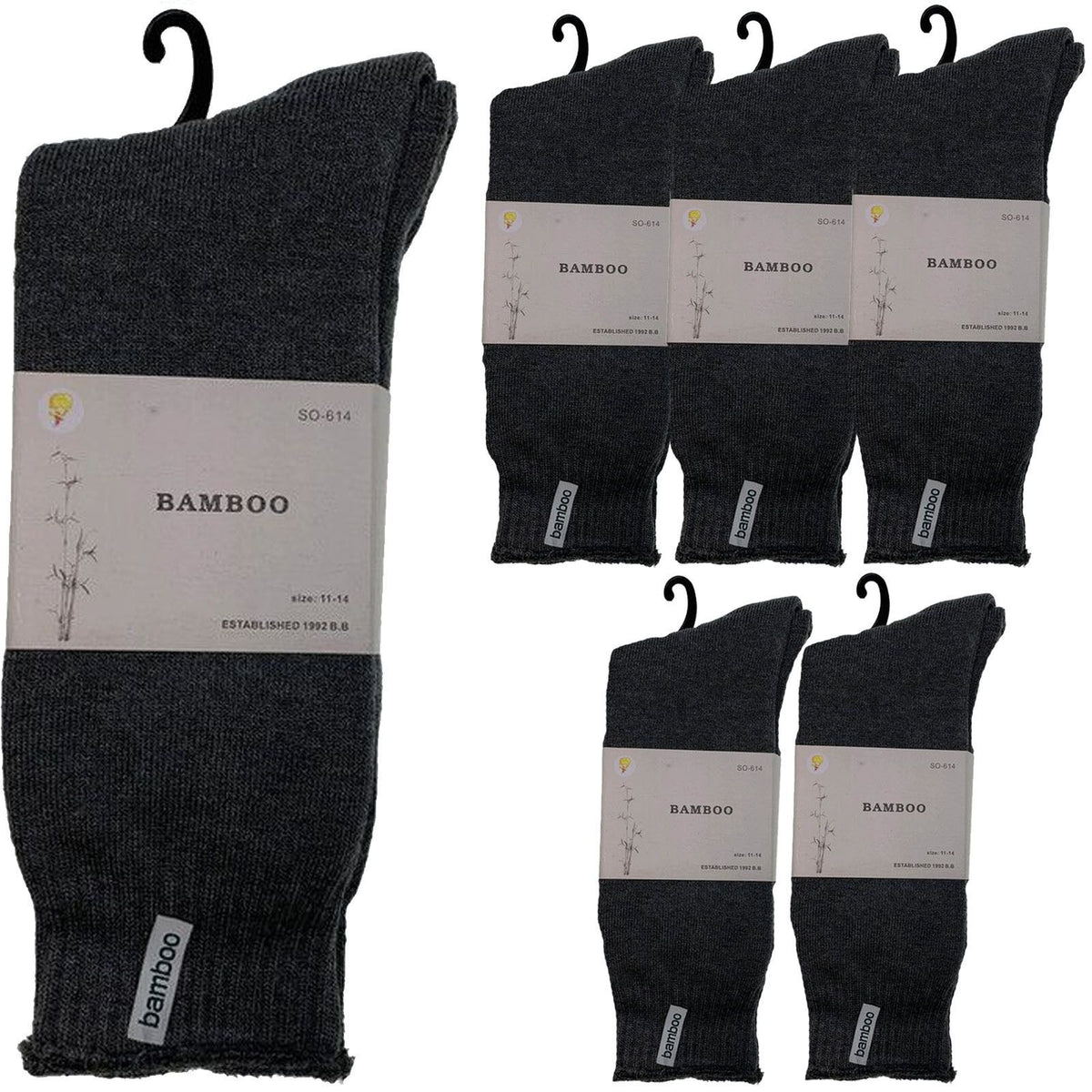 6 Pairs PREMIUM BAMBOO SOCKS Mens Heavy Duty Thick Work Socks BULK Cushion - Charcoal Grey