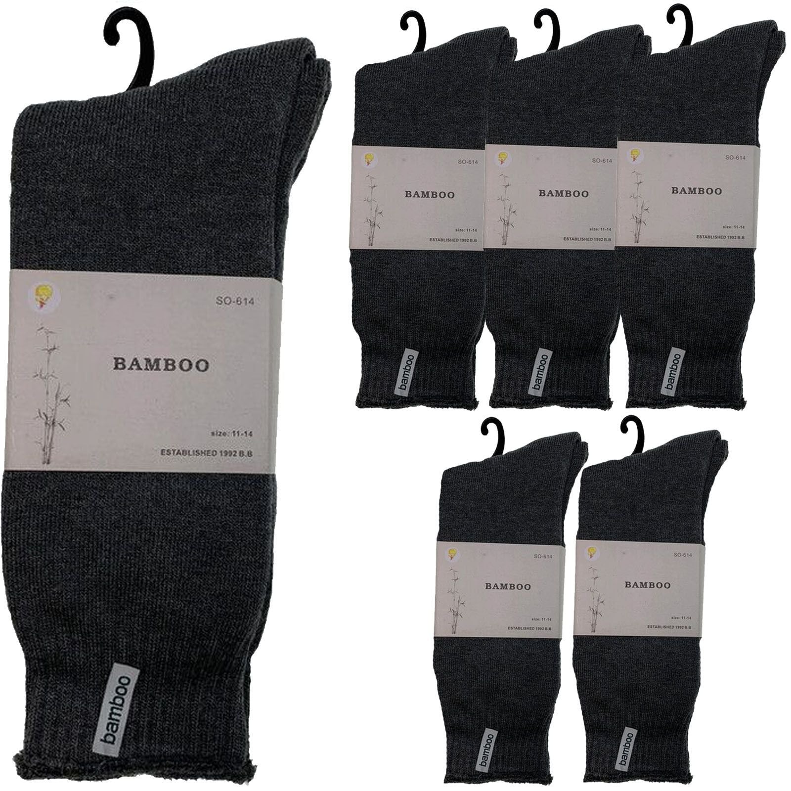 6 Pairs PREMIUM BAMBOO SOCKS Mens Heavy Duty Thick Work Socks BULK Cushion - Charcoal Grey