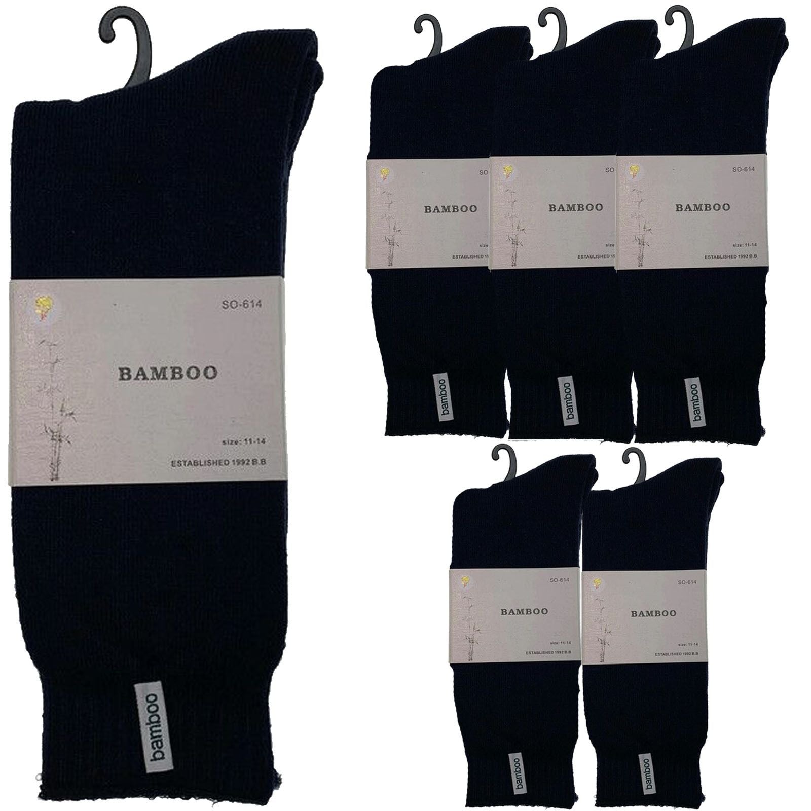 6 Pairs PREMIUM BAMBOO SOCKS Mens Heavy Duty Thick Work Socks BULK Cushion - Navy Blue