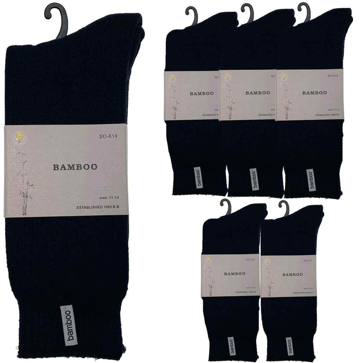 6 Pairs PREMIUM BAMBOO SOCKS Mens Heavy Duty Thick Work Socks BULK Cushion - Navy Blue
