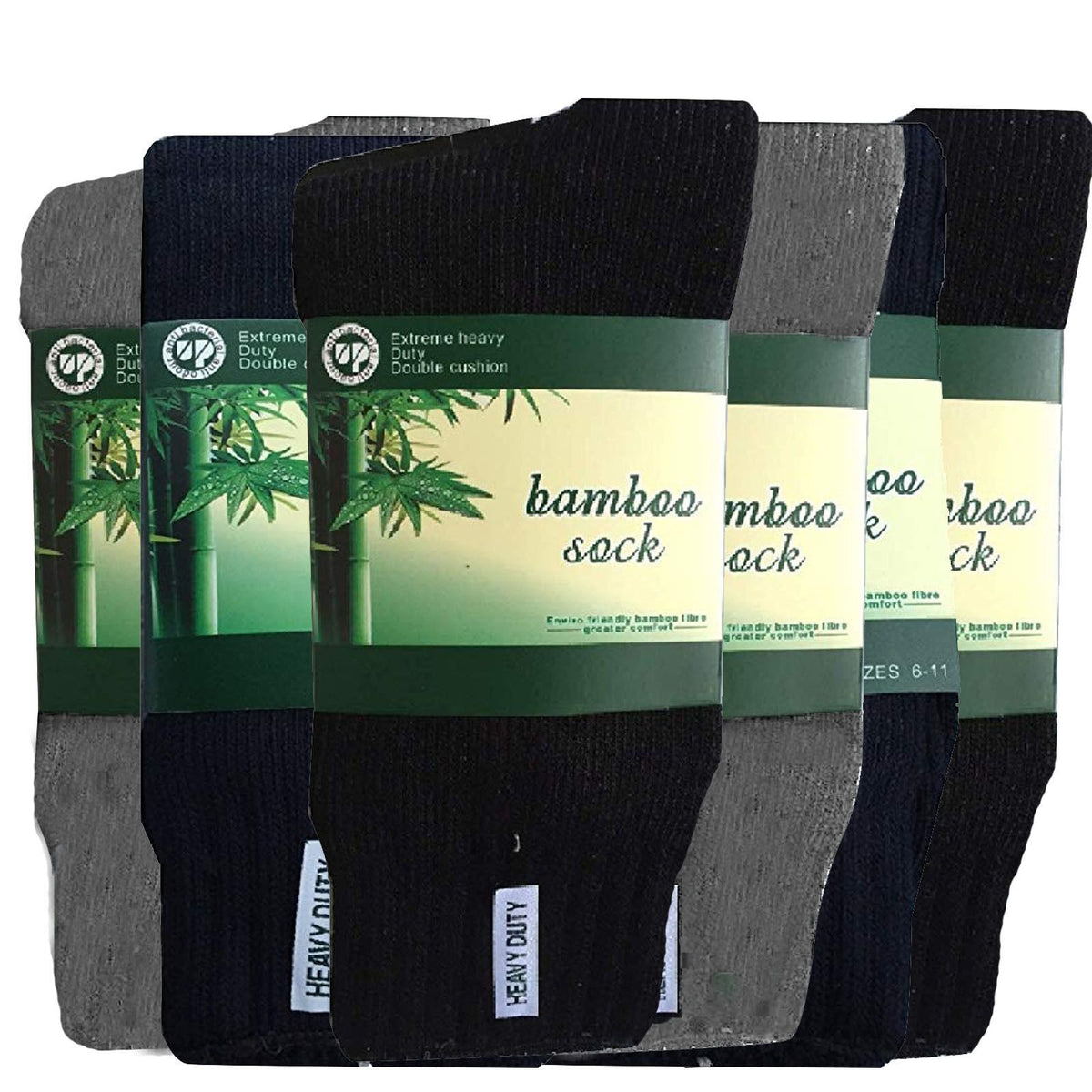 6 Pairs BAMBOO SOCKS Mens Heavy Duty Premium Thick Work Socks Cushion BULK - Assorted Colour Pack