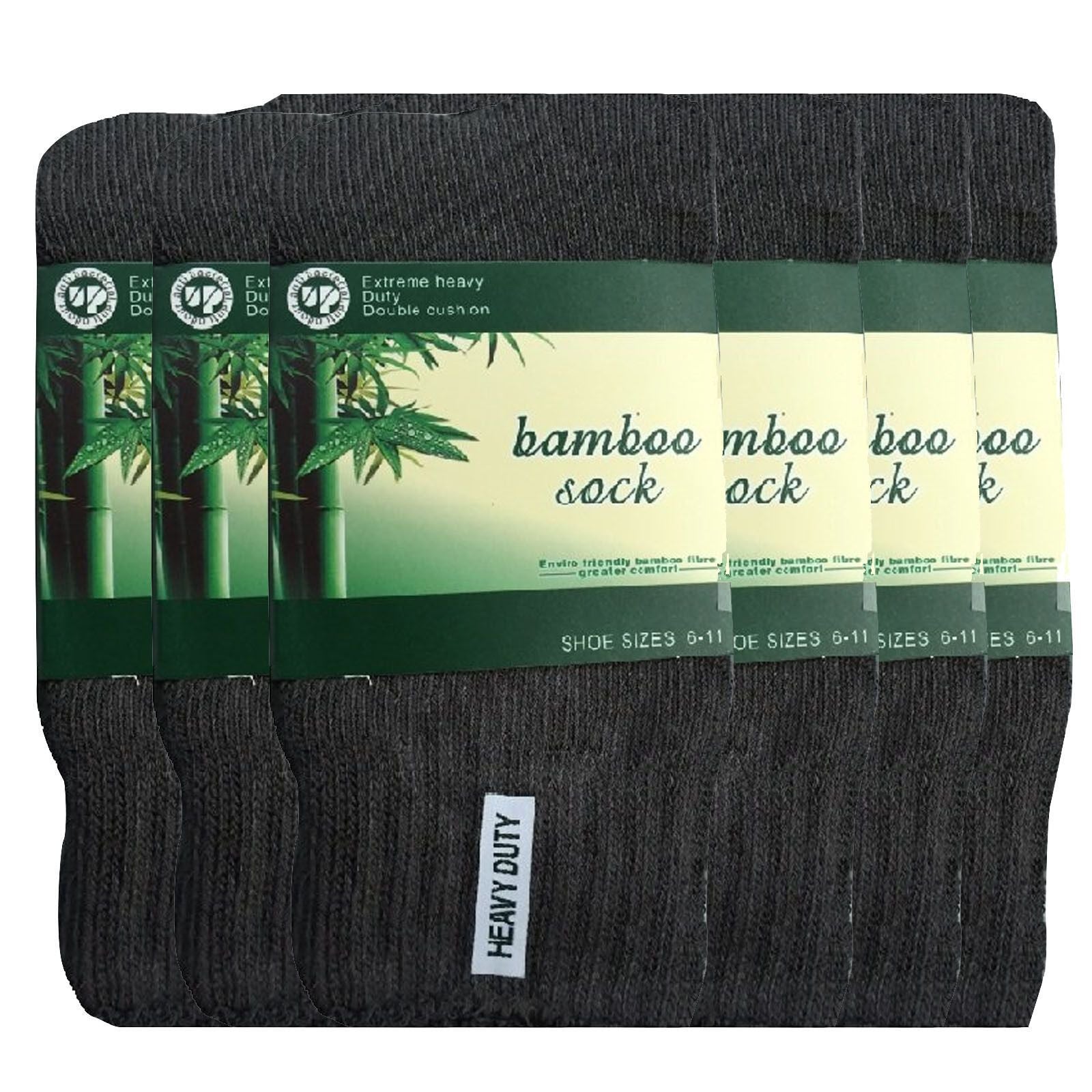 6 Pairs BAMBOO SOCKS Mens Heavy Duty Premium Thick Work Socks Cushion BULK - Charcoal Grey