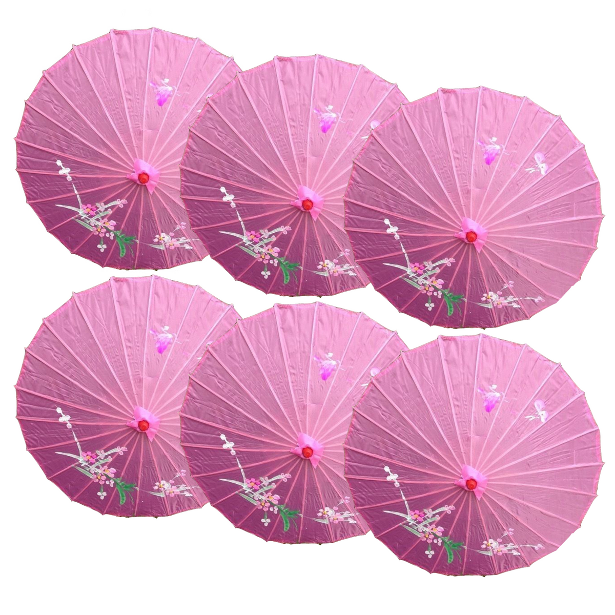 6x PARASOL UMBRELLA Chinese Japanese Bamboo Flower Pattern 80cm Large BULK - Light Pink