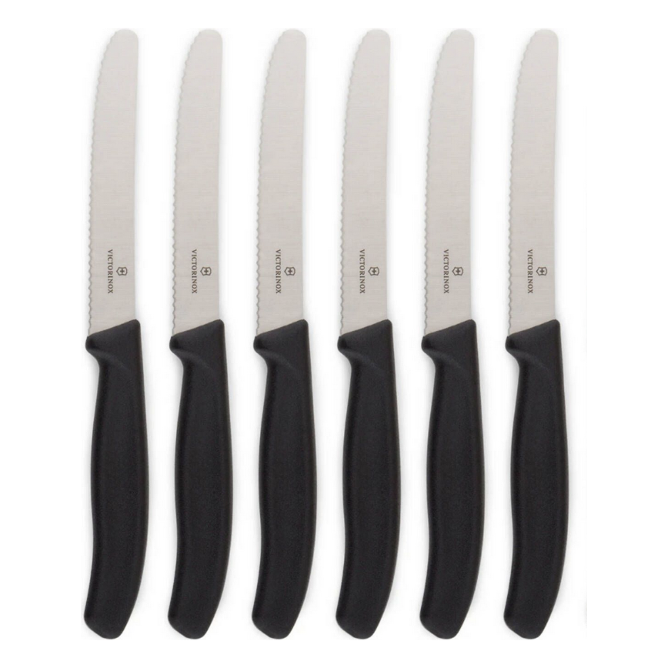 6x Victorinox Standard Wavy Edge Steak and Tomato Knife - Black