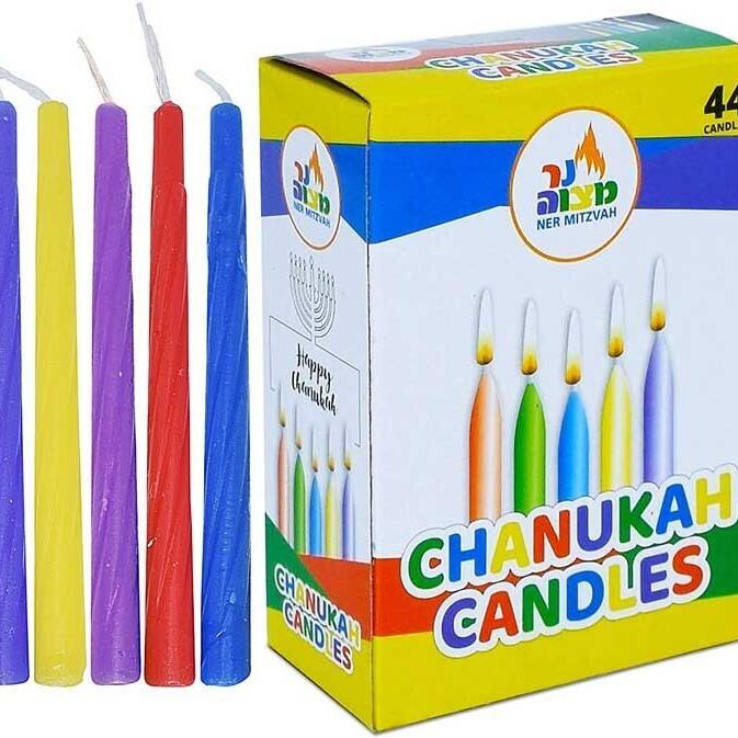 Ner Mitzvah Multi Color Standard Chanukah Candles - 1 Pack of 44pcs