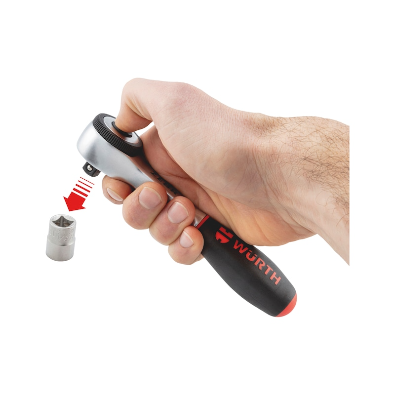Wurth 3/8" Reversible Ratchet Wrench 360° Twist Handle Chrome Vanadium 175mm DIN 3122