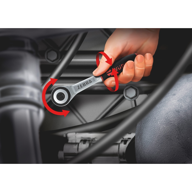 Wurth 3/8" Reversible Ratchet Wrench 360° Twist Handle Chrome Vanadium 175mm DIN 3122