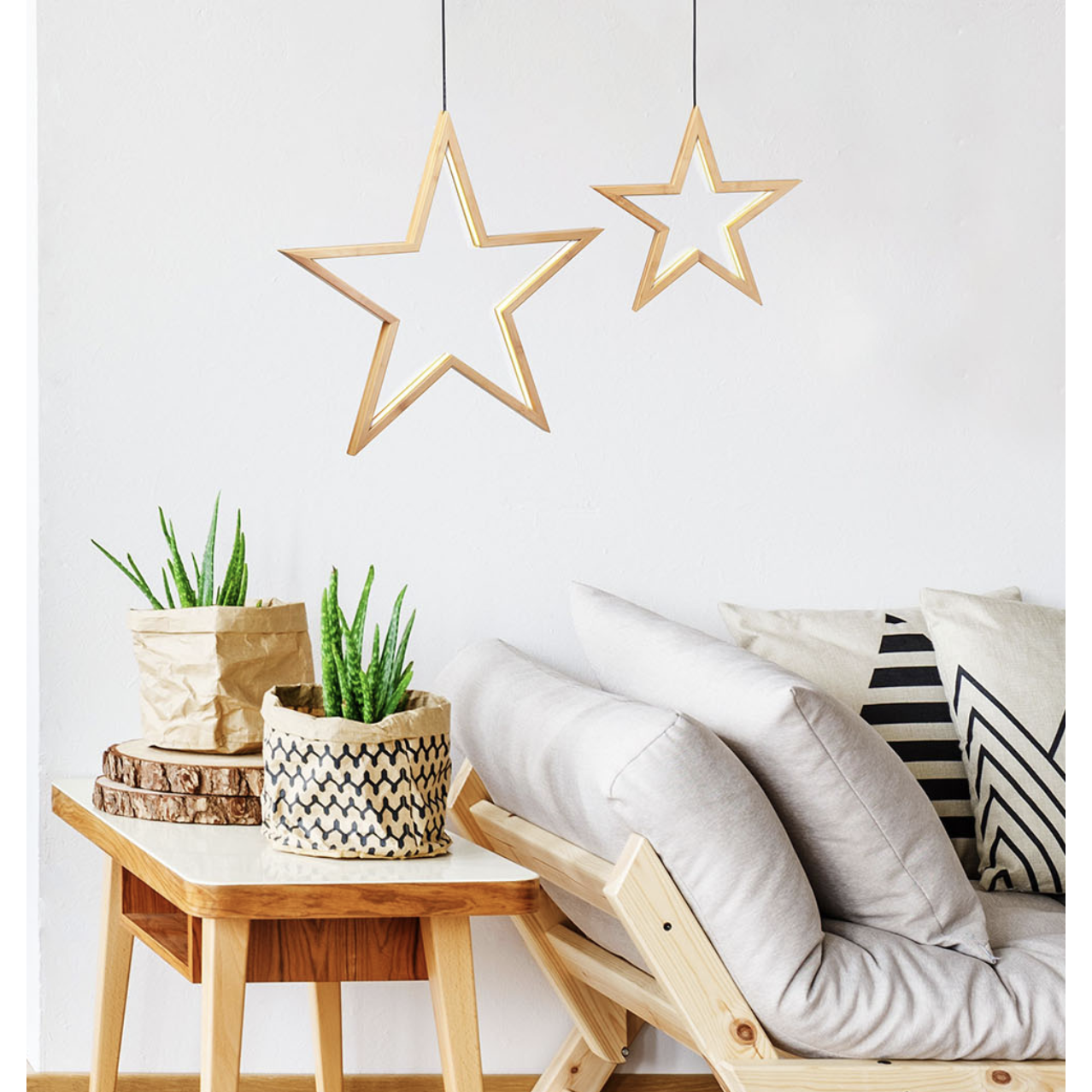 2x Large Bamboo Star LED Hanging Lamp Light Home Decor Lighting  - Natural