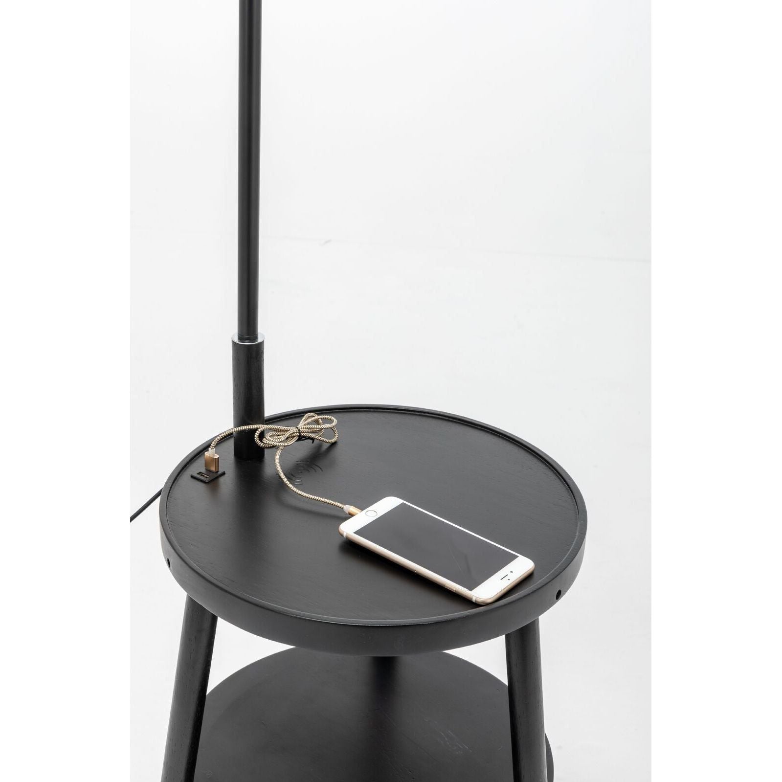 Naples Tripod Floor Lamp Shelf Storage Drawer Bed Side Table Light w/ USB Charger