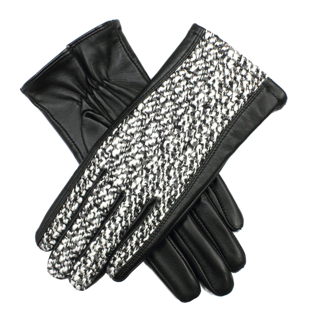 DENTS Womens Leather &amp; Boucle Gloves Warm Winter Ladies Warm Elegant - Black/Multi