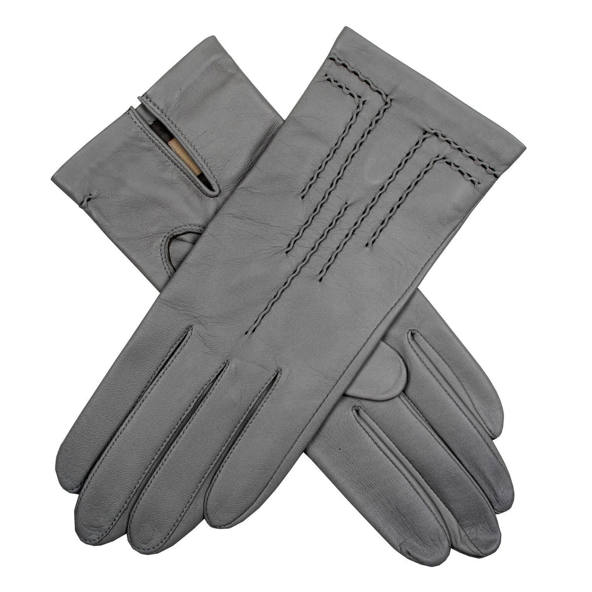 Dents Womens Leather Gloves With Button Detail, Elastic Palm &amp; Silk Feel Lining
