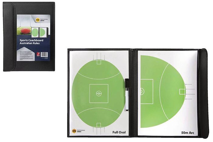 Marbig AFL Coach Board Pad Footy Football Full Oval &amp; 50m Arc with Marker in All-Weather Case