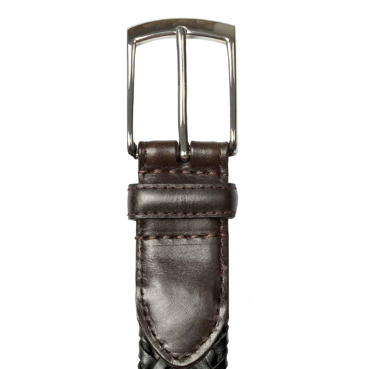 Dents Mens Stretch Plaited Leather Belt - Black/Brown