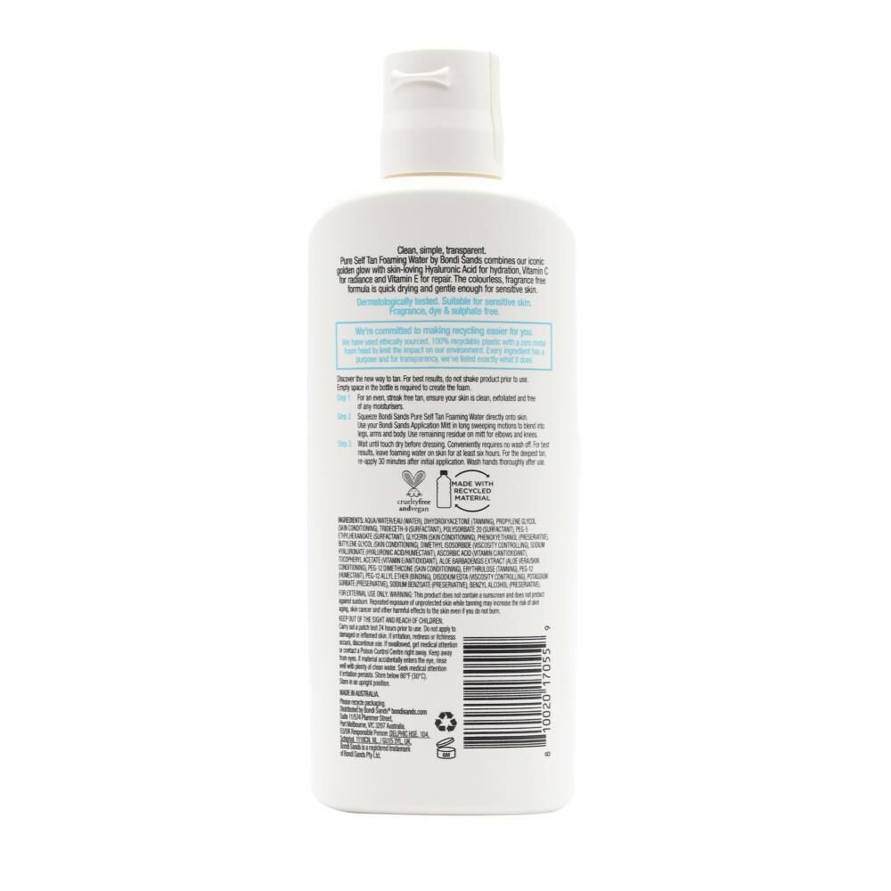 Bondi Sands Pure Self Tan Foaming Water Fragrance Free - 200ml Light Medium