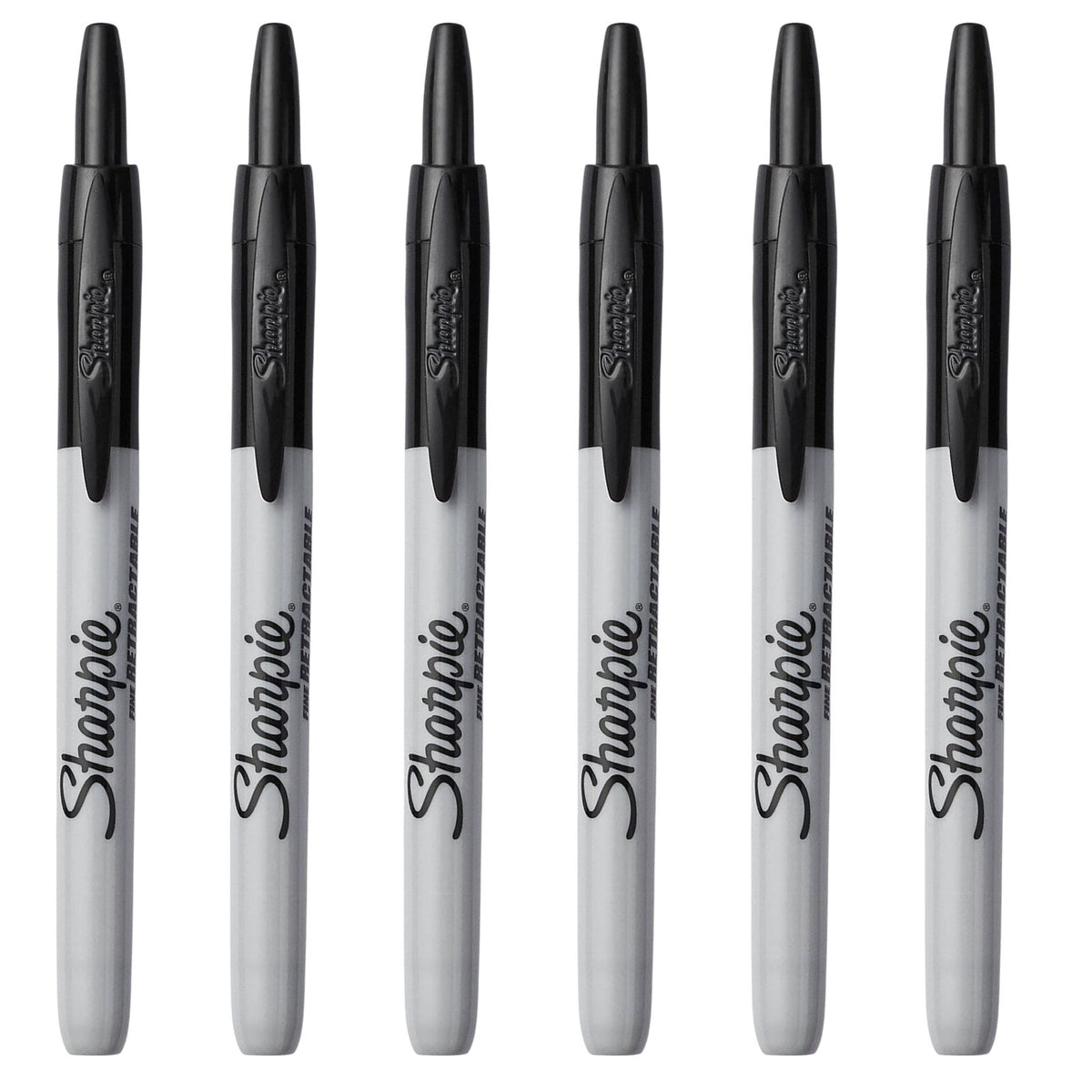 6x Sharpie Fine Point Retractable Permanent Markers - Black