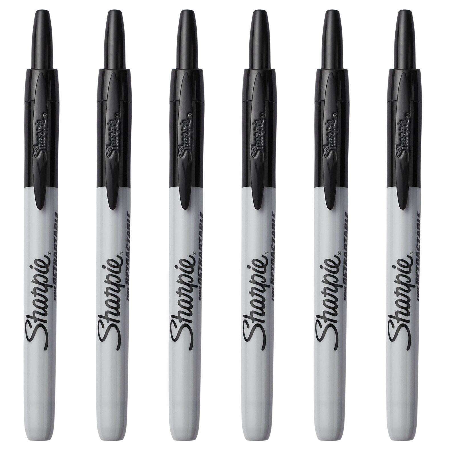 6x Sharpie Fine Point Retractable Permanent Markers - Black