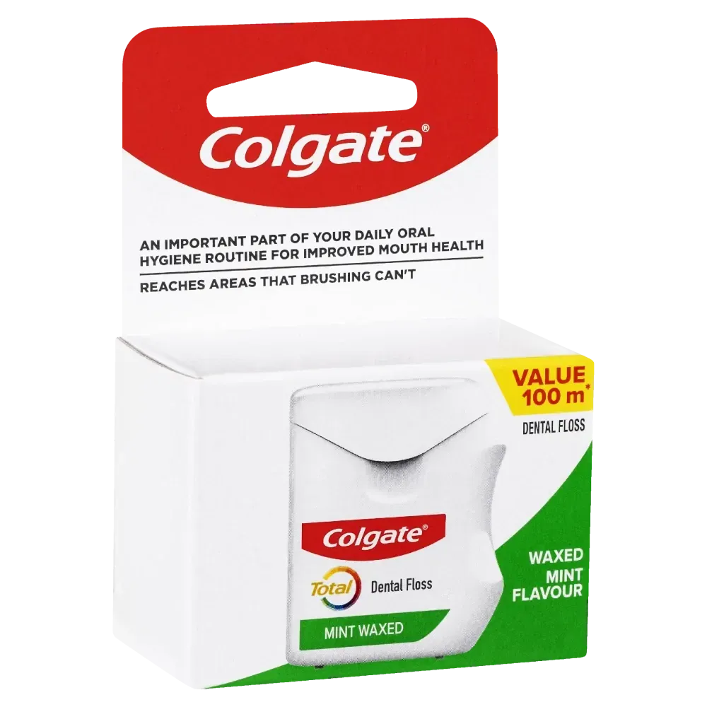 6x Colgate Total Dental Floss Mint Waxed Plaque Removal - 100m
