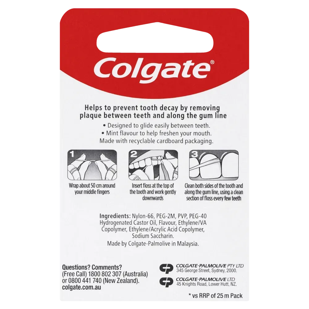 6x Colgate Total Dental Floss Mint Waxed Plaque Removal - 100m
