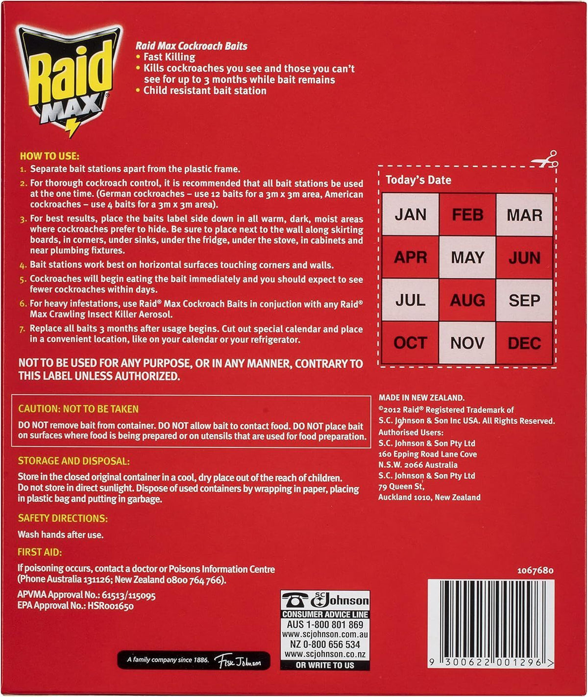RAID 6x Baits Cockroach Baits Max Child Resistant Bait Station