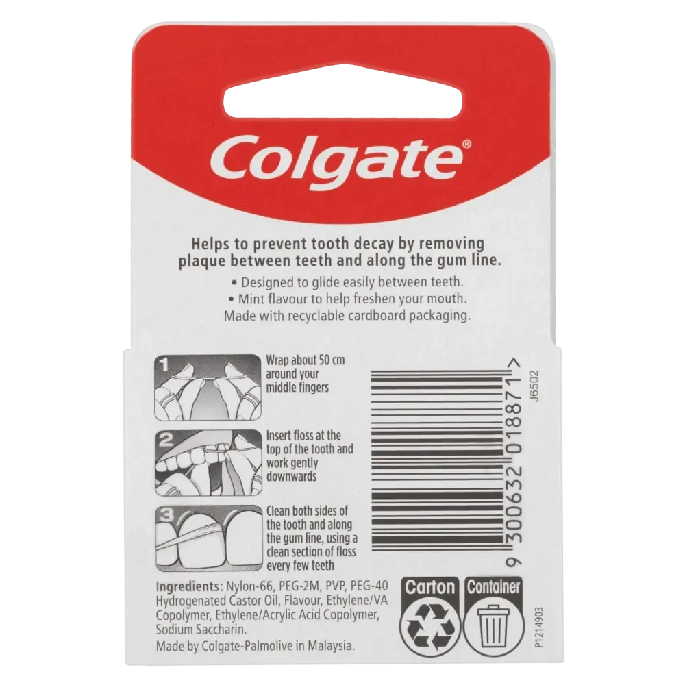 6x Colgate Total Dental Floss Mint Waxed Plaque Removal Gum Care - 25m