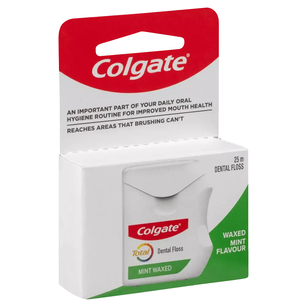 6x Colgate Total Dental Floss Mint Waxed Plaque Removal Gum Care - 25m