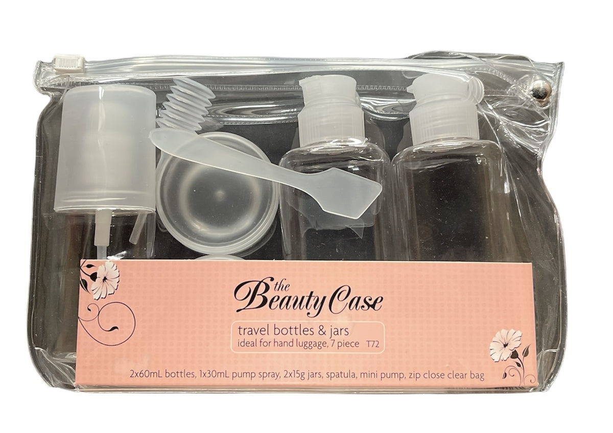 7 Piece The Beauty Case Travel Bottles &amp; Jars Set for Hand Luggage Liquid Containers