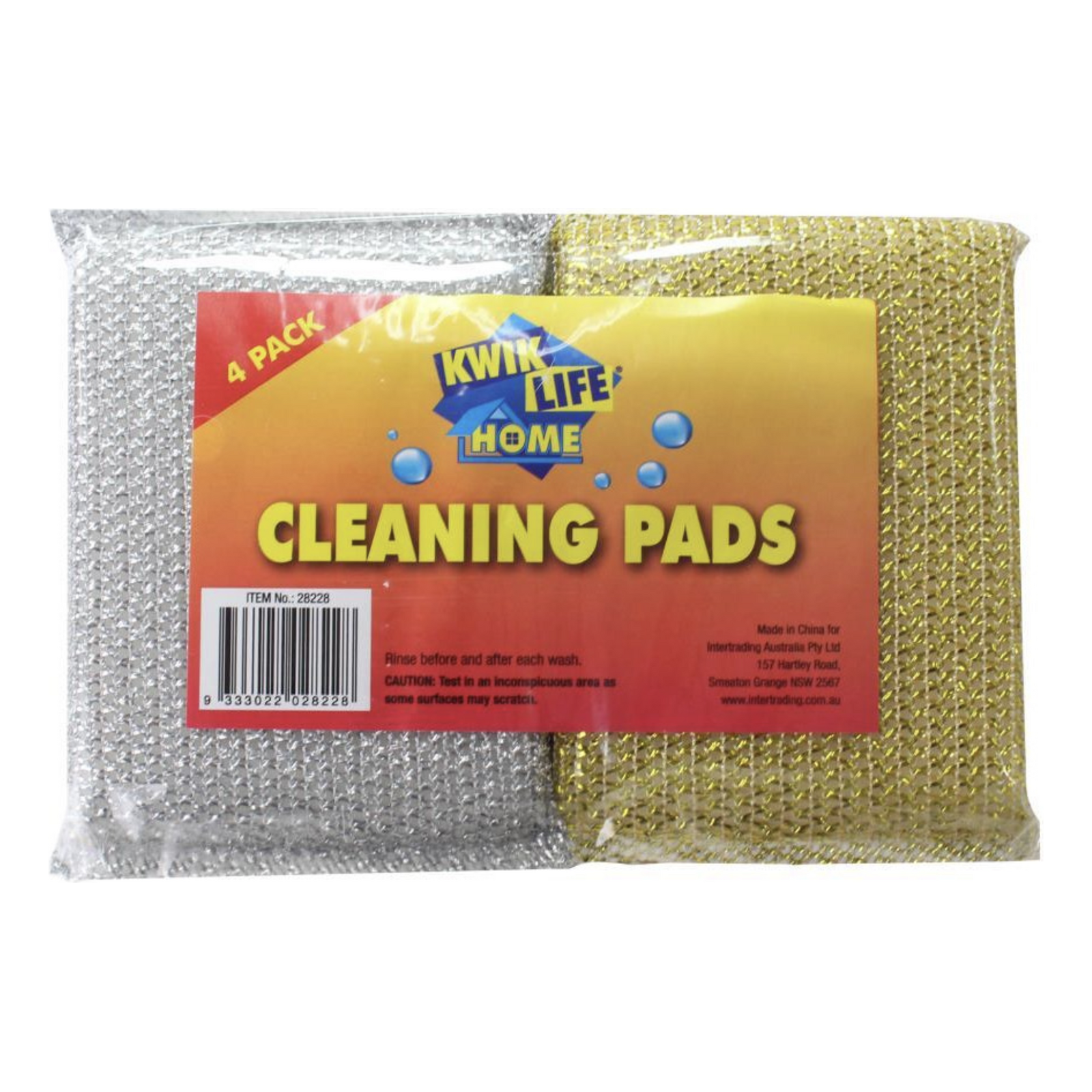 1 Pack of 4 Kwik Life Home Cleaning Pads Brush Scrubber Sponge Scourer