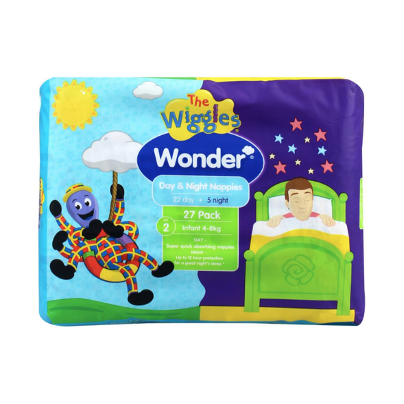 Wonder Pk27 the Wiggles Day &amp; Night Nappies Diapers Infant 4 - 8 Kg Size 2