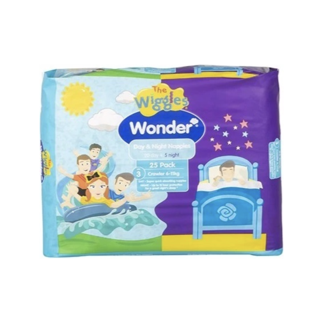 Wonder Pk25 the Wiggles Day & Night Nappies Diapers Crawler 6 - 11 Kg Size 3