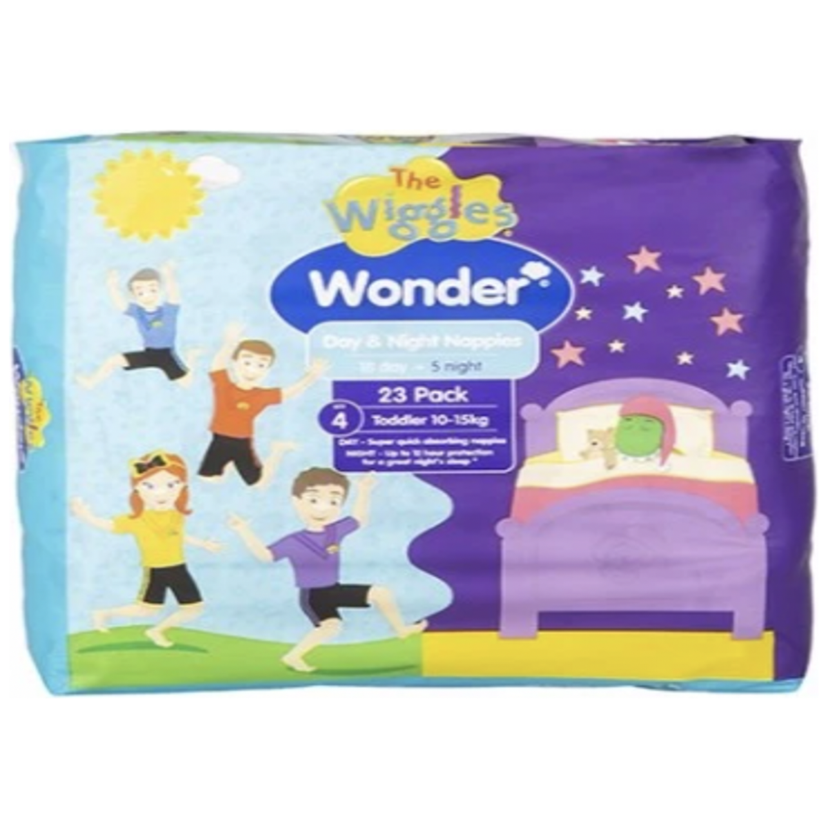 Wonder Pk23 the Wiggles Day &amp; Night Nappies Toddler 10-15 Kg Size 4