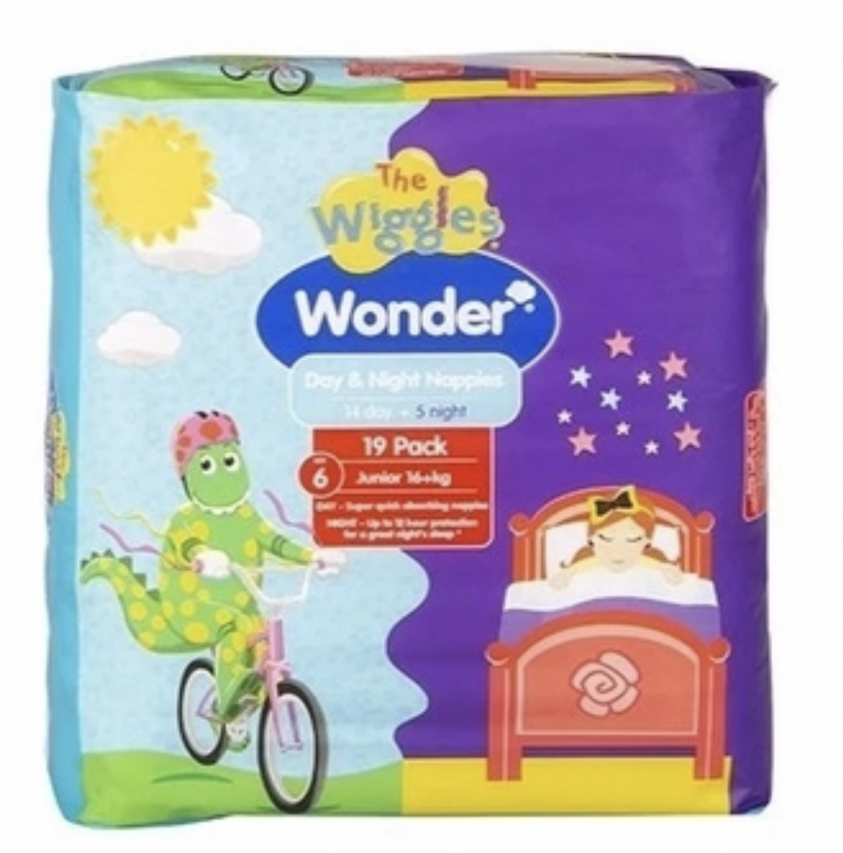 1 Pack 19pcs The Wiggles Wonder Nappies Day &amp; Night Junior 16+kg - Size 6