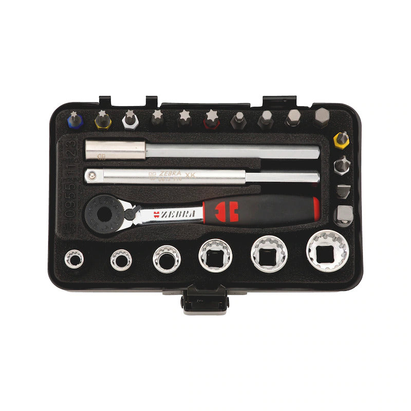 23pcs 1/4&quot; Socket Wrench Assortment Set Ratchet in Metal Box