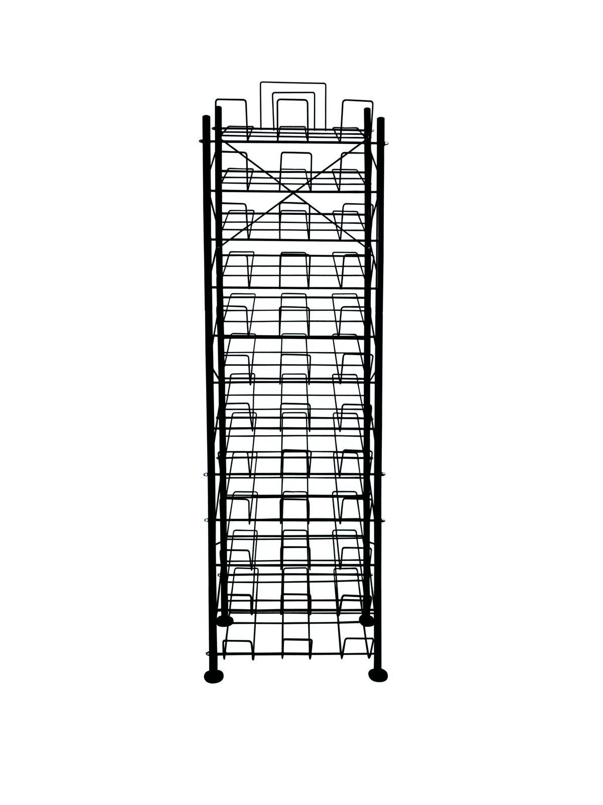 12 Tier Placemat Brochure Magazine Newspaper Display Rack Storage Stand on Wheels - Black Frame