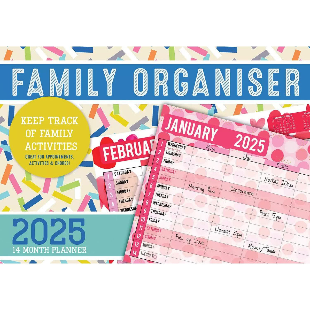 2025 Family Organiser Rectangle Wall Calendar 14 Months Hanging Planner Souvenir