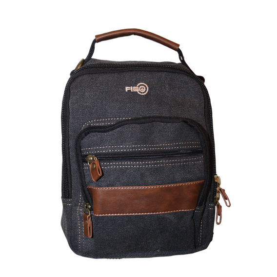 FIB Canvas Sling Bag Shoulder Strap Messenger Travel Pack w Tablet Pocket - Black