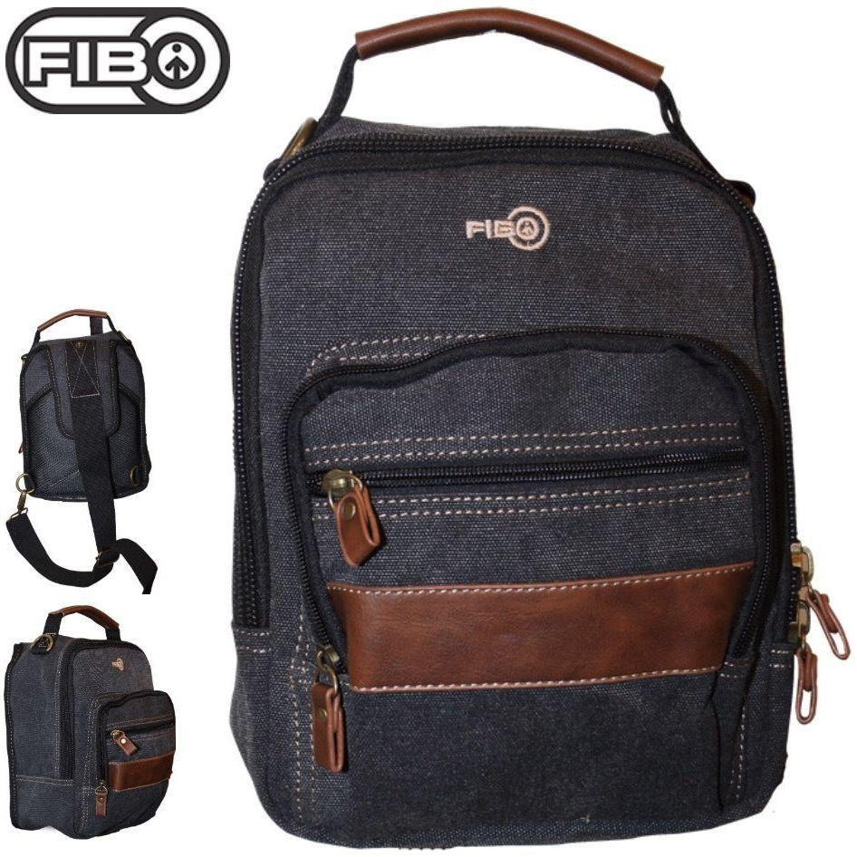 FIB Canvas Sling Bag Shoulder Strap Messenger Travel Pack w Tablet Pocket - Black
