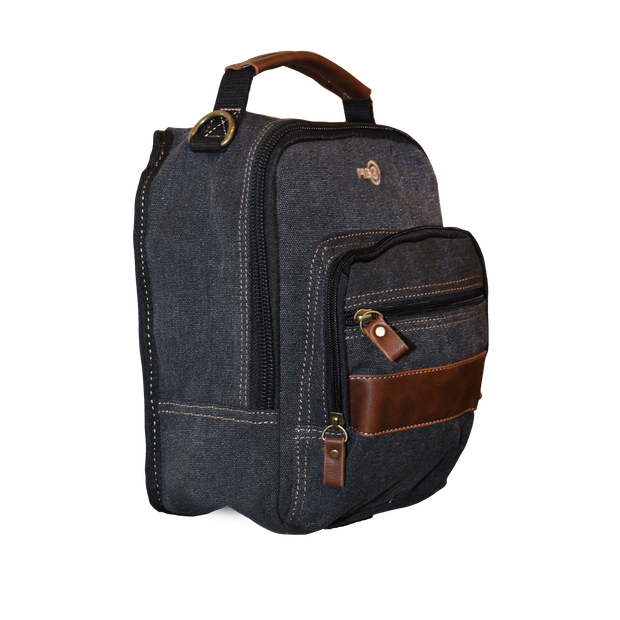 FIB Canvas Sling Bag Shoulder Strap Messenger Travel Pack w Tablet Pocket - Black