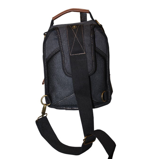 FIB Canvas Sling Bag Shoulder Strap Messenger Travel Pack w Tablet Pocket - Black