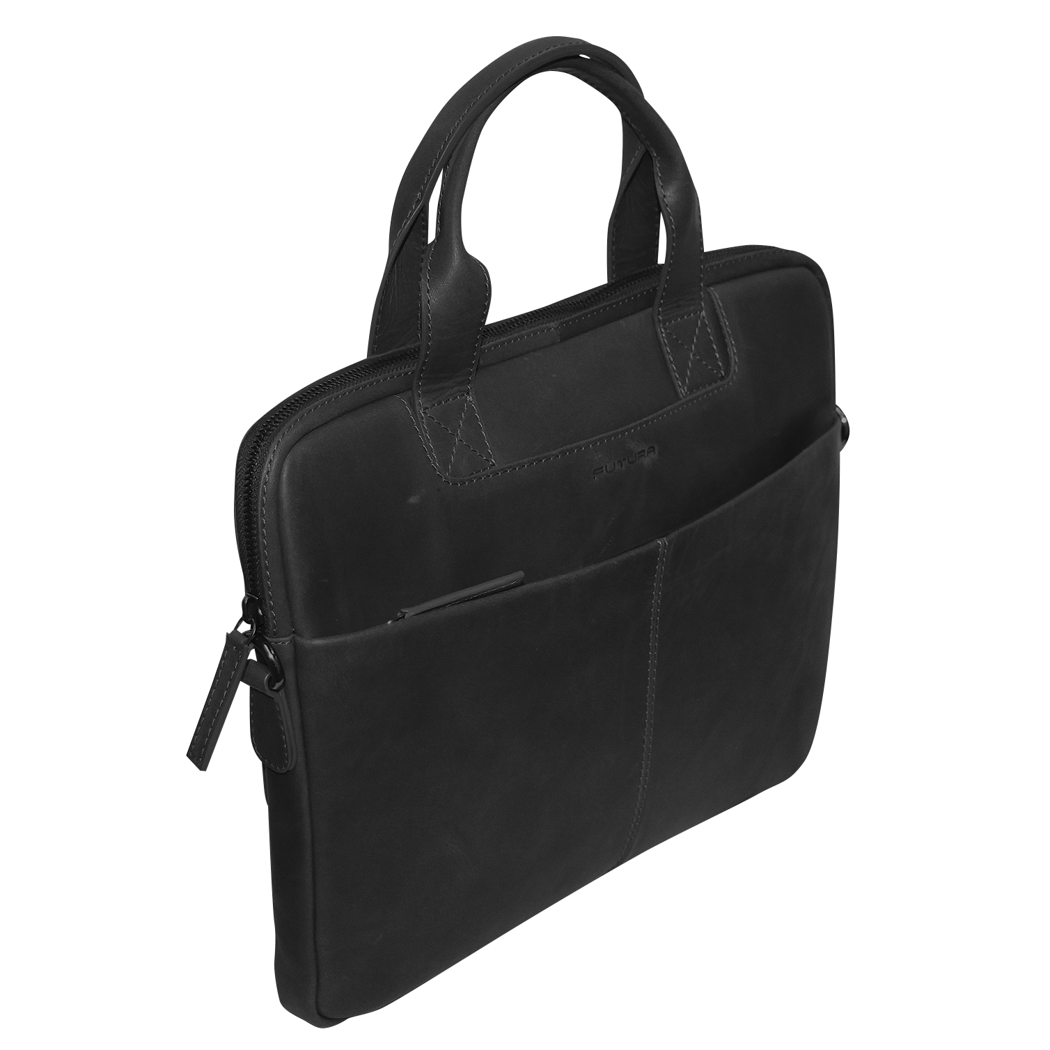 Futura Mens Slimline Leather Laptop Bag School Work Satchel Shoulder Strap - Black