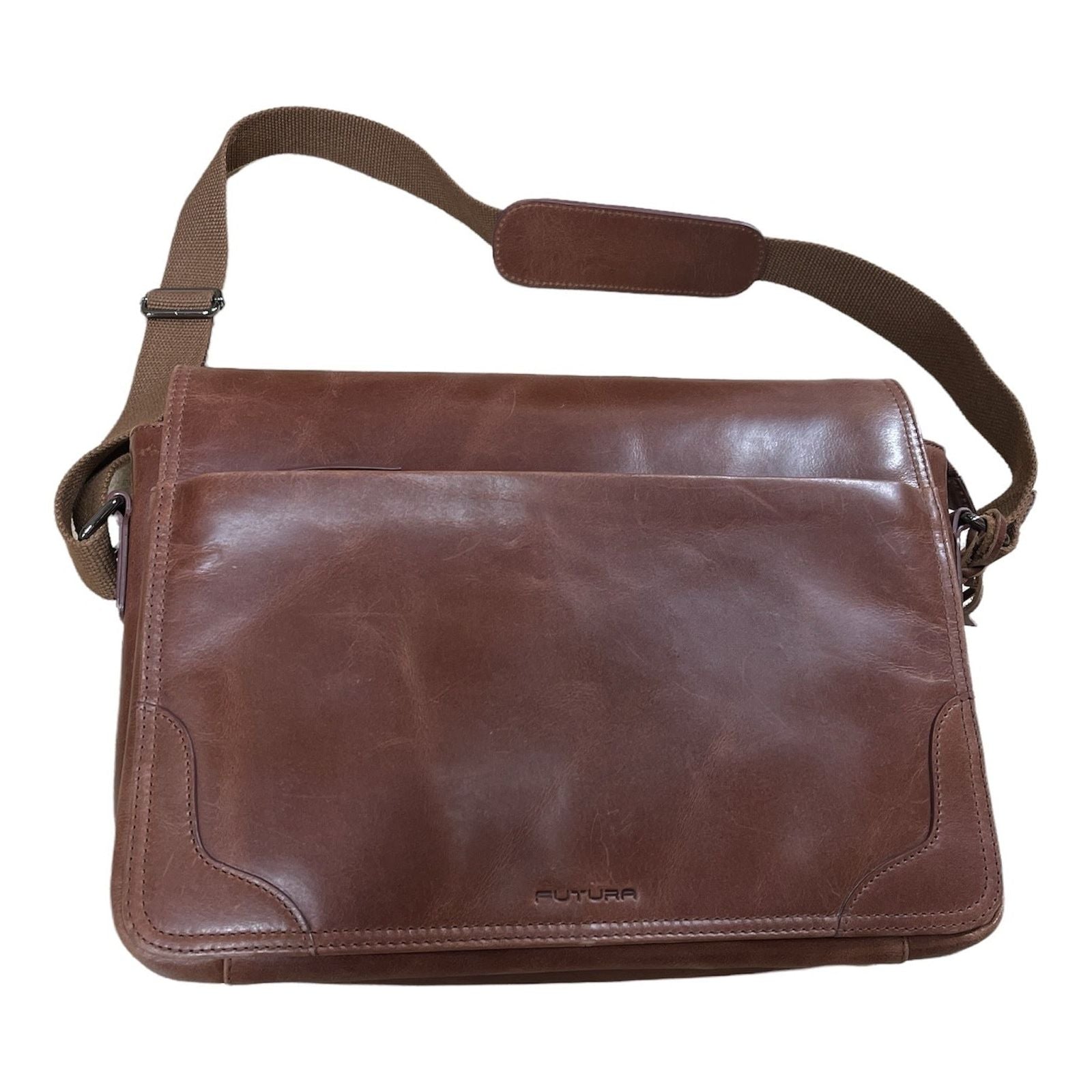 Futura Laptop Messenger Sling Bag Travel Computer Business Genuine Leather - Brown