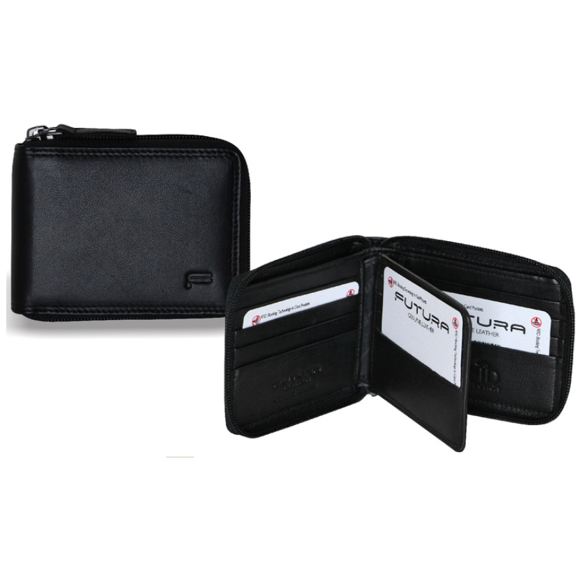 Futura Mens Zip Around Leather Wallet RFID Gift - Black