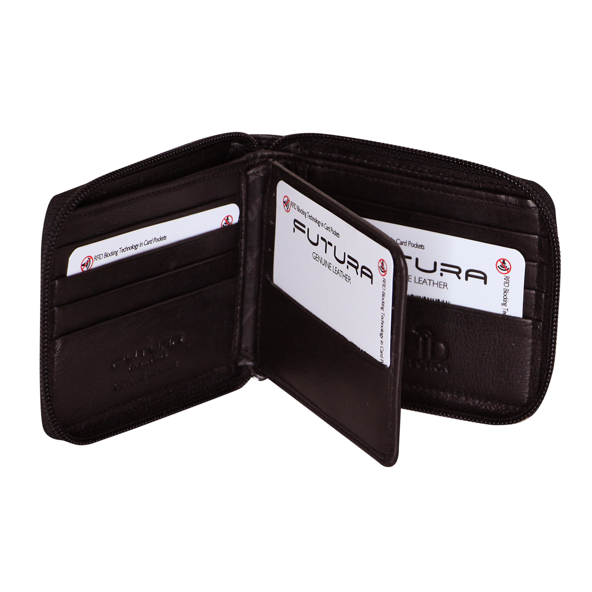 Futura Mens RFID Protected Genuine Leather Wallet Zip Around - Brown