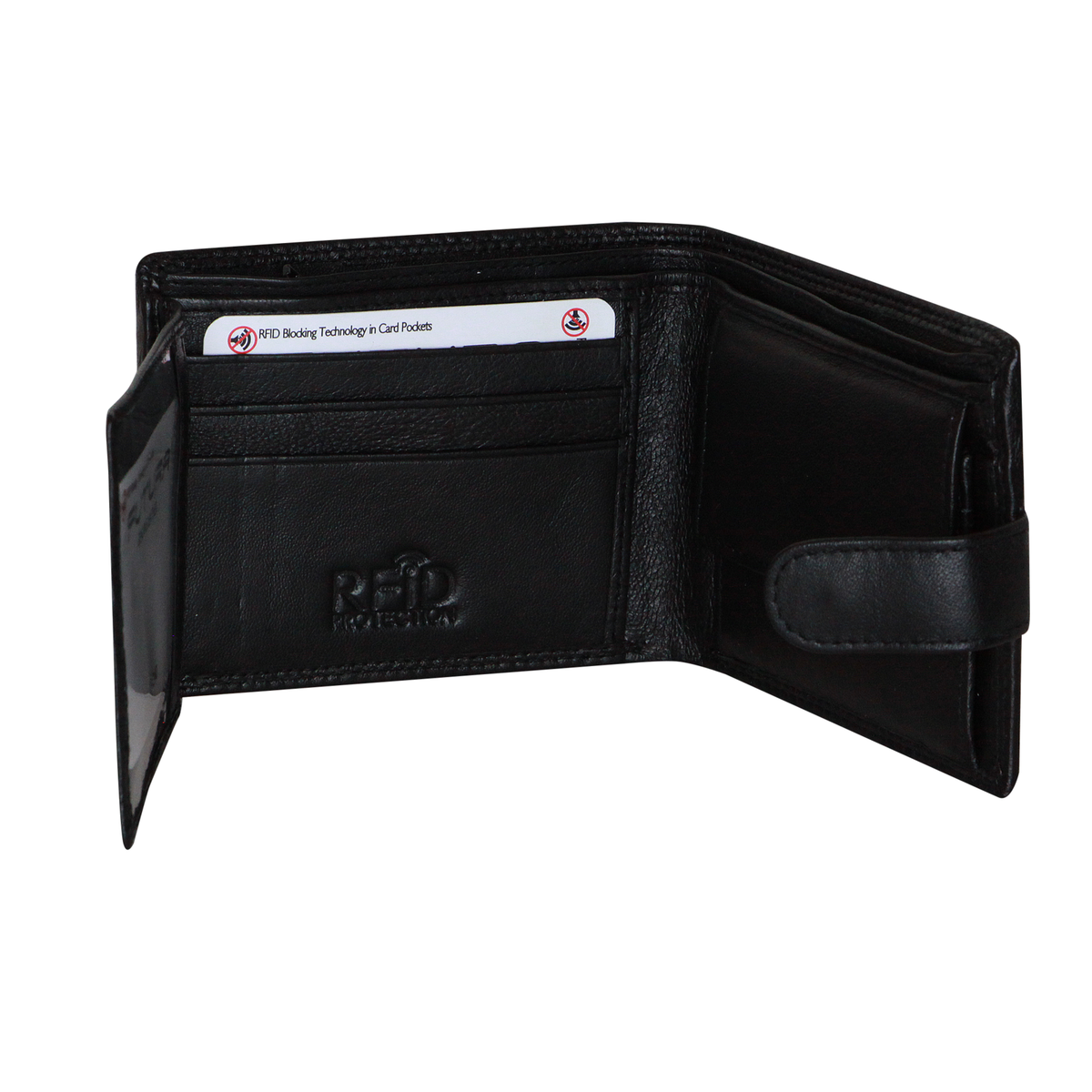 Futura Mens RFID Leather Coin Fold Over Wallet - Black