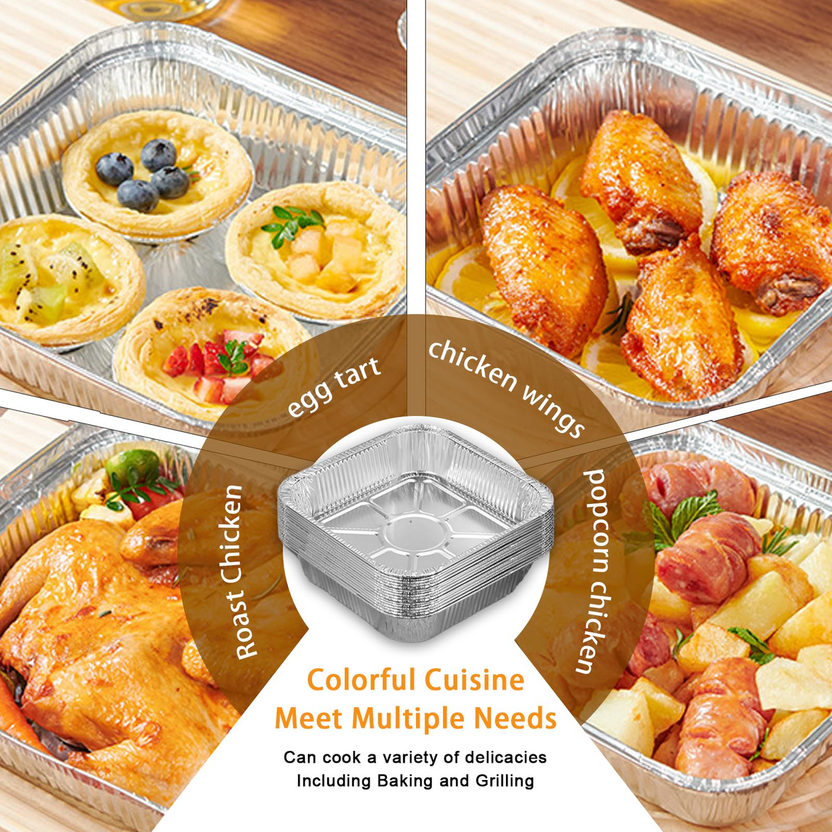 120x Aluminium Square Baking Trays Disposable - Suits Air Frying 20x20x4.5cm