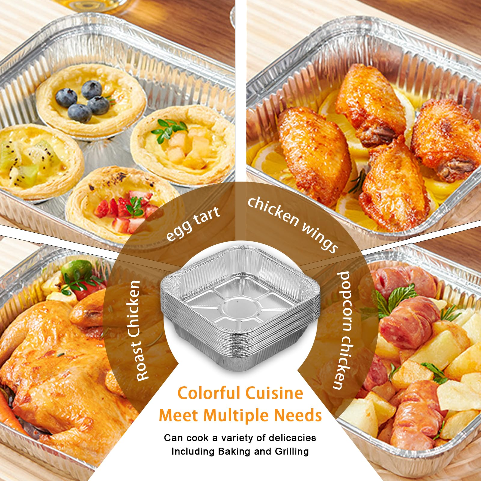 120x Aluminium Square Baking Trays Disposable - Suits Air Frying 20x20x4.5cm