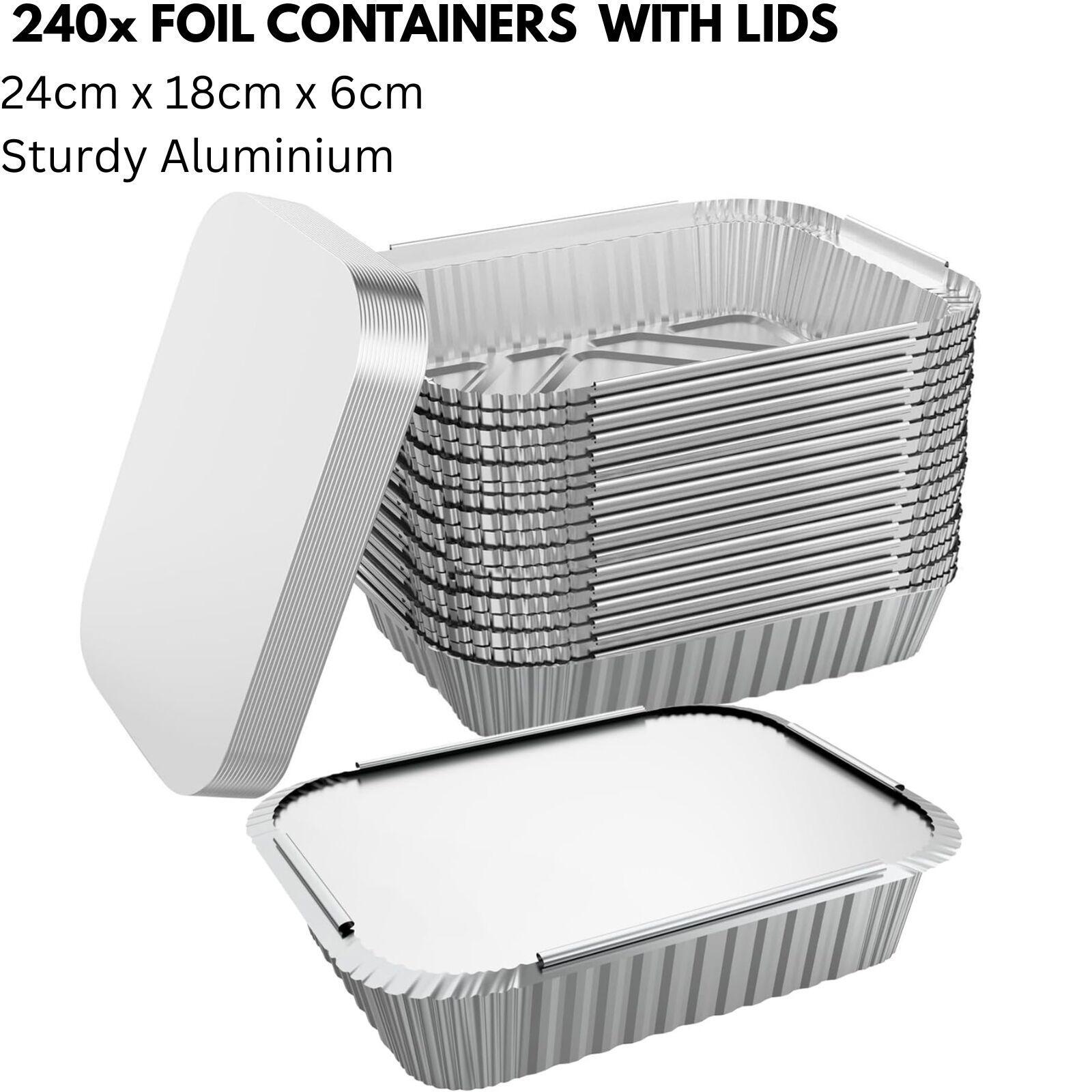 240x Aluminium Disposable Foil Food Container Trays Pans w/ Lids Covers Bulk  24cm*18cm*6cm