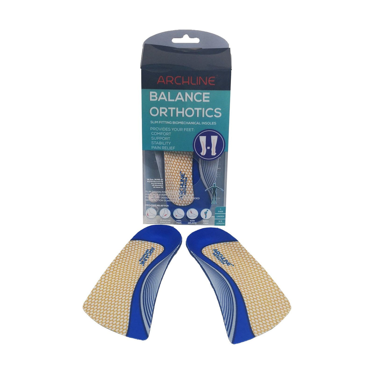 ARCHLINE 3/4 Slim Orthotics Plantar Fasciitis Insoles Balance Support Relief - EUR 39