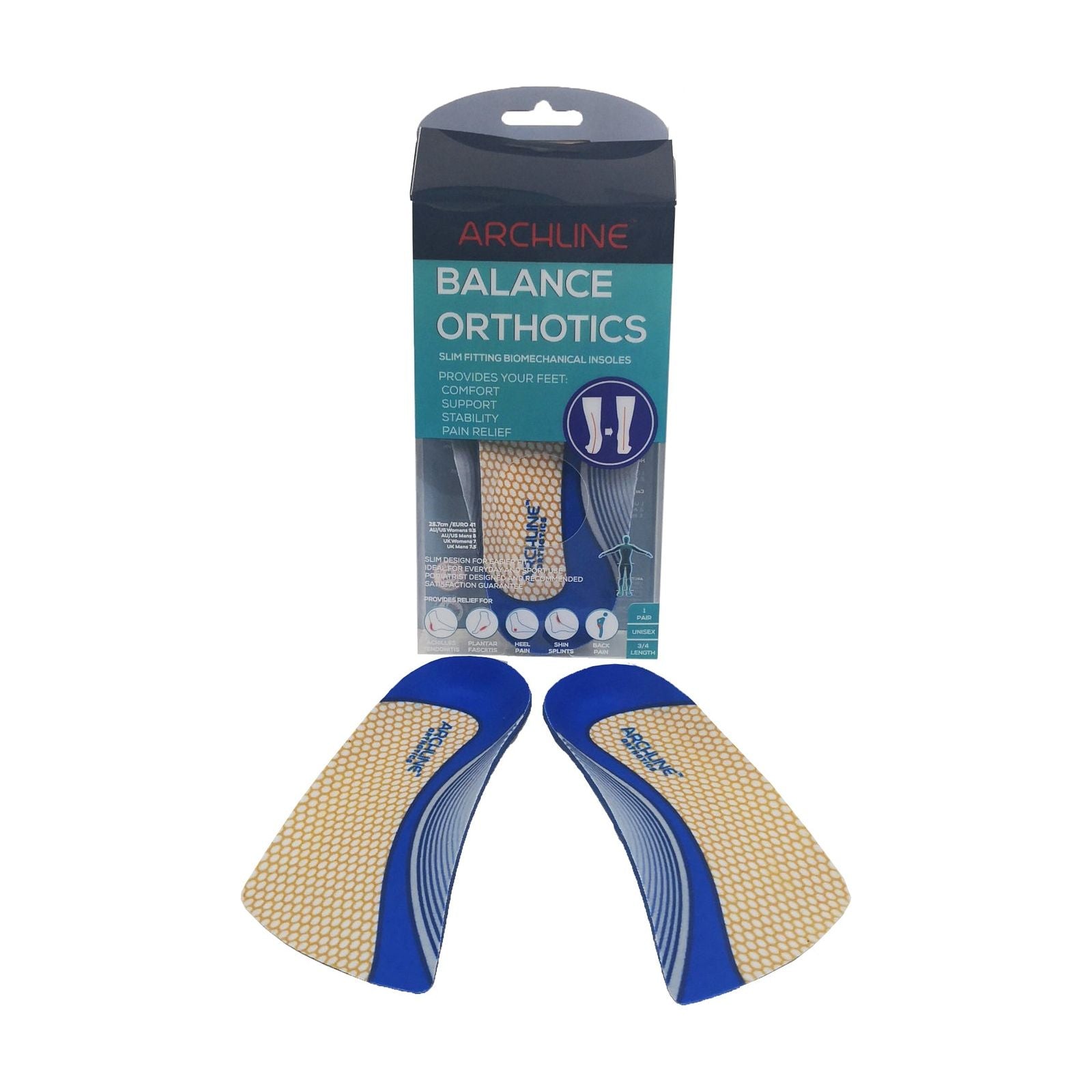 ARCHLINE 3/4 Slim Orthotics Plantar Fasciitis Insoles Balance Support Relief - EUR 43